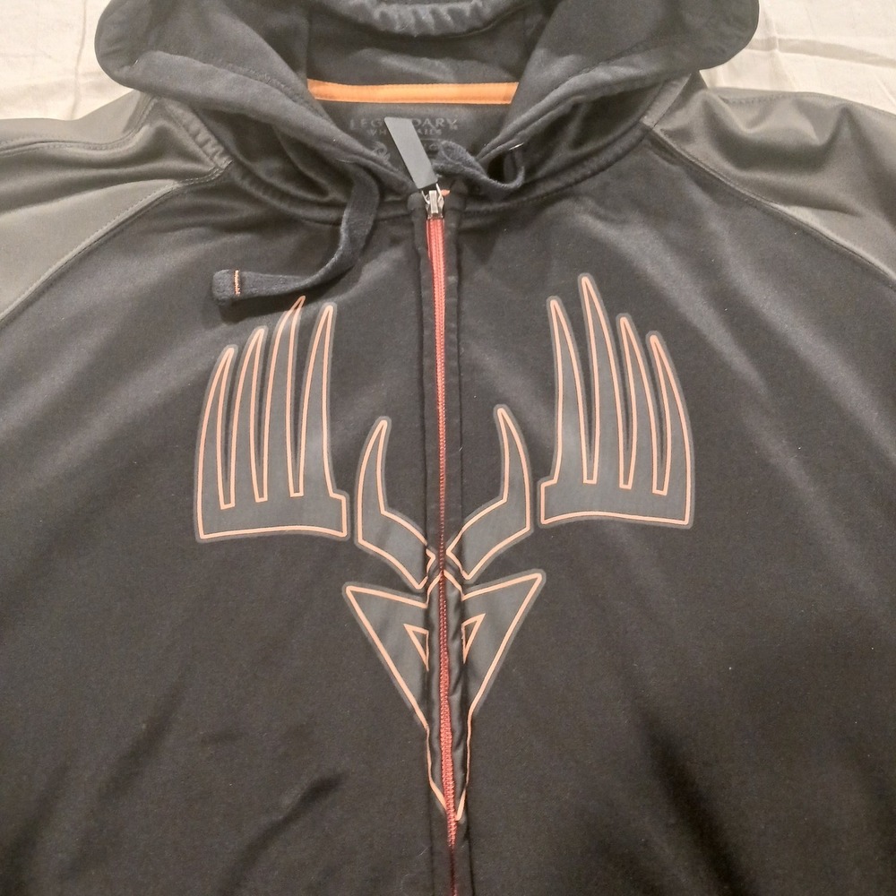 Legendary Whitetails Mens L Antler Full Zip Hoodie Black Gray Outdoor Biker Tee - Picture 2 of 7